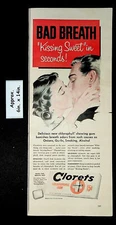 1952 Clorets Chlorophyll Gum No bad breath couple kissing Print Ad 42595