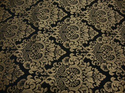BLACK Cleopatra Chenille Fabric Gold Damask Print upholstery furniture 