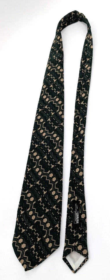 Corbata de punto doble verde y beige Montgomery Ward vintage años 60/70 para hombre Foto 3 de 4