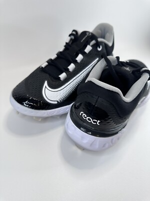 Nike React Baseball Cleats Black White Low Swoosh Logo Mens Size 7