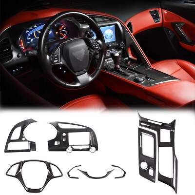 8pcs Carbon Fiber ABS Control Center Interior Panel Trim For Corvette C7 2014-19