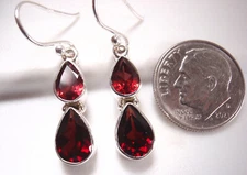 Faceted Garnet Teardrop Double Gem 925 Sterling Silver Dangle Earrings
