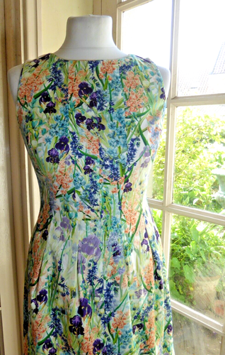COAST Sleeveless Multicoloured Floral Dress~ Stretch Cotton ~ UK 8/10 (Petite) - Picture 3 of 10