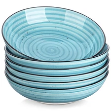 vancasso BONBON 6pk 38oz Stoneware Pasta Grain Soup Noodle Bowls Set Blue