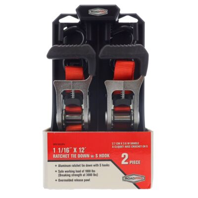 RoadPro Ratchet Tie Downs w S Hook 1.06in x 12ft Brand New