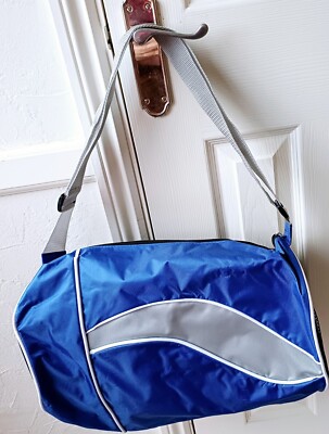 Zylinder Sporttasche NEU blau silber schwarz verstellbarer Tragegurt