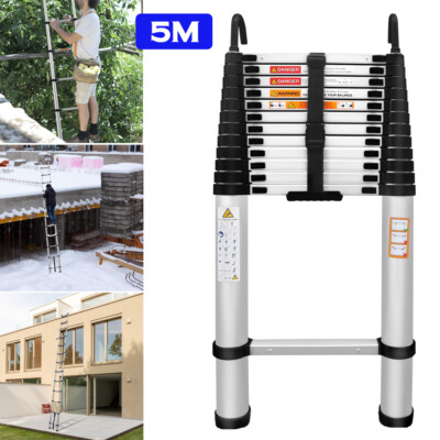 Multi-Purpose Aluminium Telescopic Extendable Ladder 5M Safety w/Detachable Hook