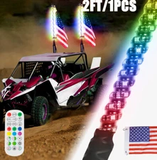 1x 2FT Spiral LED Fat Whip Lights Antenna RGB Chasing For RZR UTV ATV