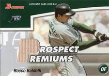 Rocco Baldelli relic bat patch baseball card 2003 Bowman Prospect Premiums #PPRB