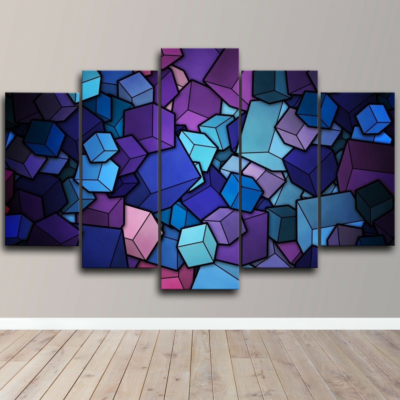 Abstract Cube Art Mosaic Flow Design Art 5 Piece Canvas Wall Print Home Decor