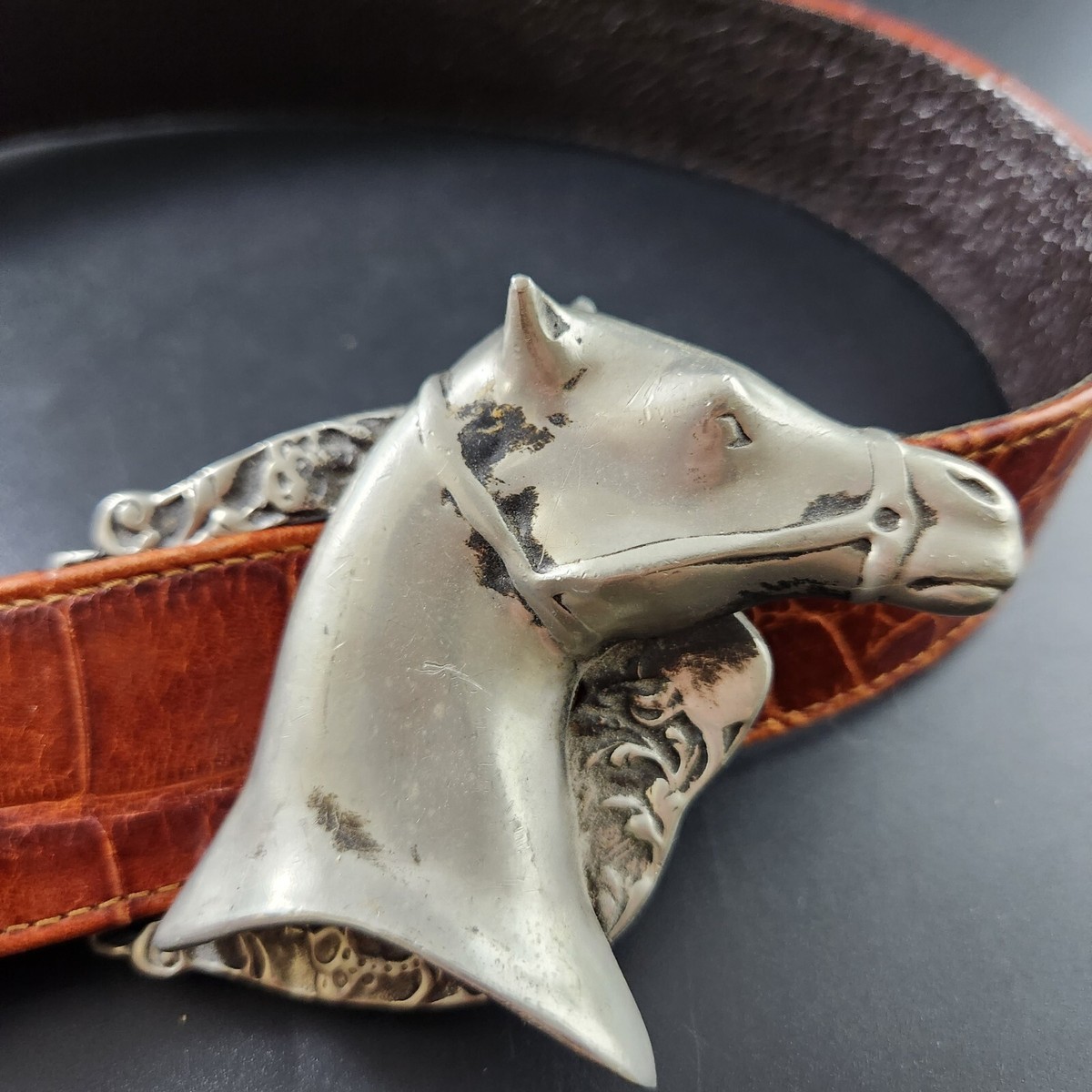 Glen Miller for Ann Turk Alligator Leather Belt Silver Horse 
