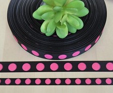3/8  5/8   1 YD Black w/Pink Polka Dot Grosgrain Ribbon Barbie Bow