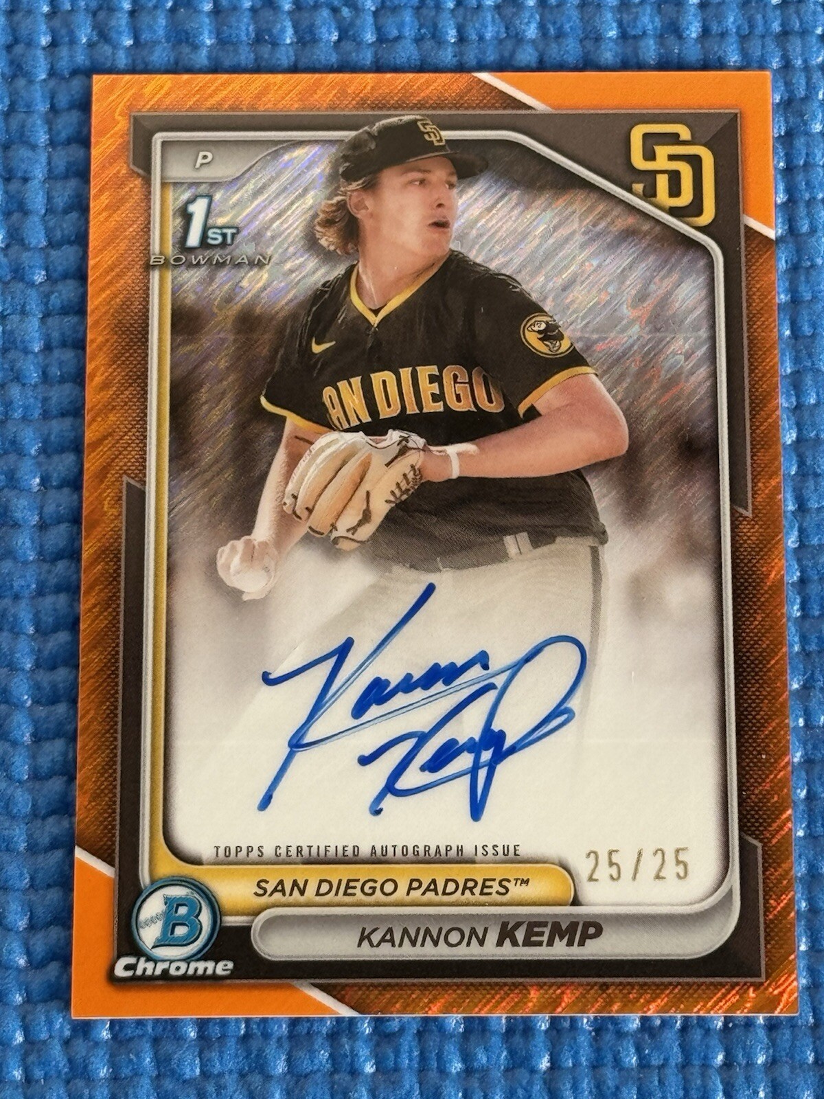Kannon Kemp 2024 Bowman Chrome 1st Orange Shimmer Refractor Auto 25/25 Padres