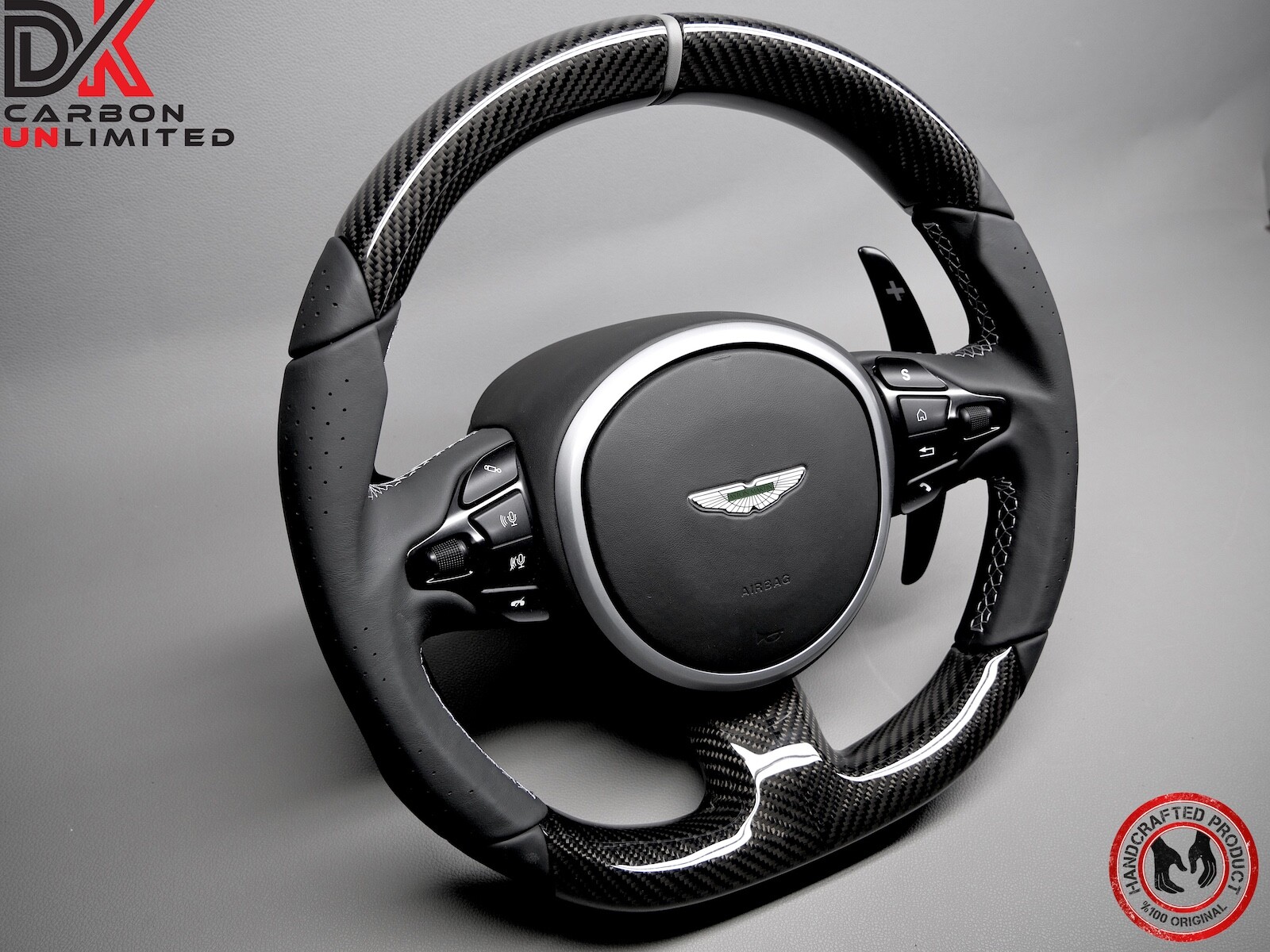 Aston Martin DBS Vantage DB11 Silver Ring Napa Leather Carbon Steering Wheel v2
