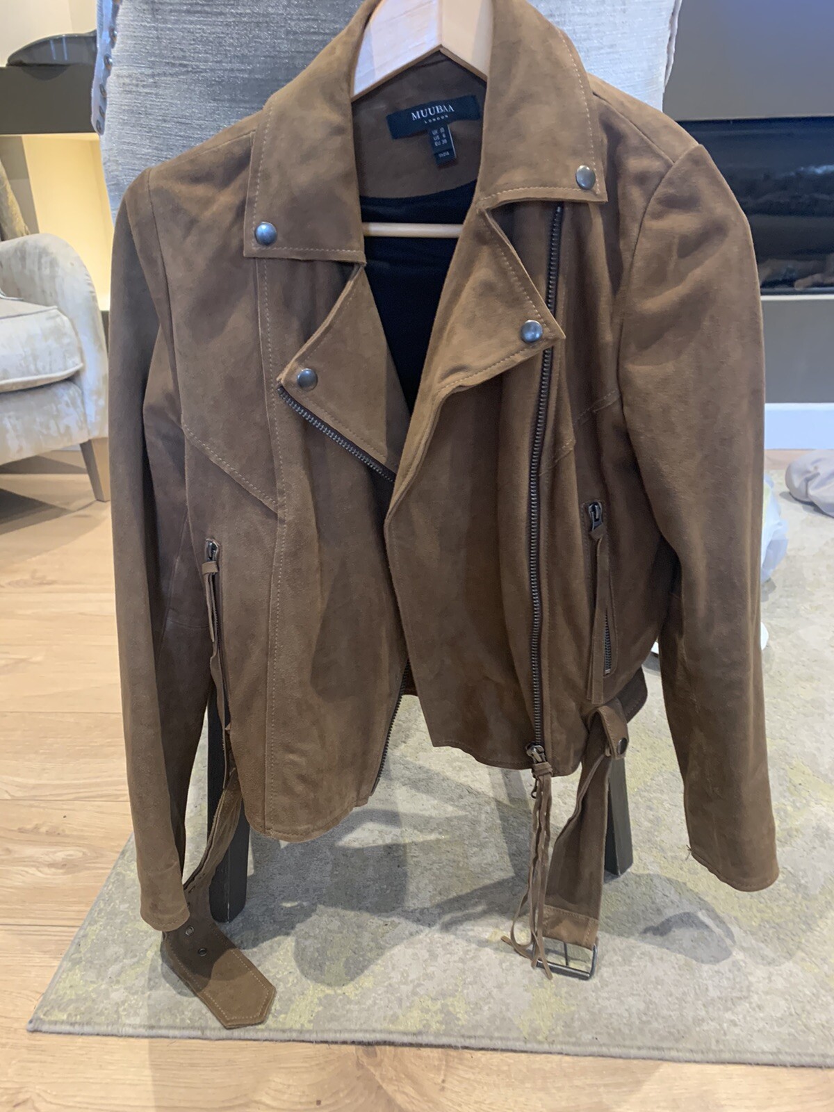 Goat Suede Belted Biker Jacket Size 10 