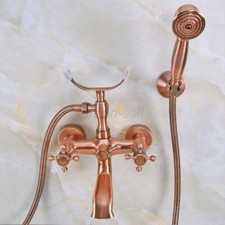 Antique Red Copper Wall Mount Bathroom Tub Clawfoot Faucet w/ Hand Shower