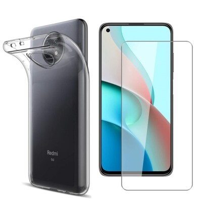 FOR XIAOMI REDMI NOTE 9T 5G CLEAR TPU COVER + TEMPERED GLASS FILM