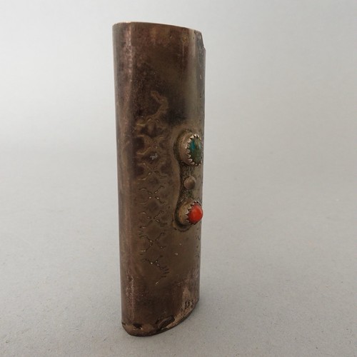 Vintage Native American Coral & Turquoise Sterling BIC Lighter Case Cover - Picture 6 of 15