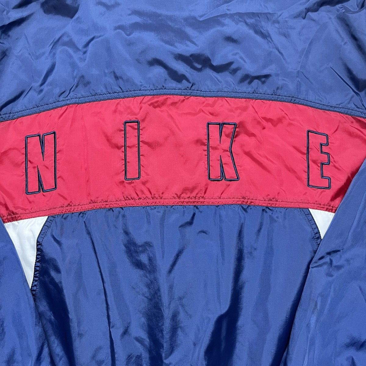 1990s Nike Big NIKE on Back Deep Red White Blue Nylon Track Jacket