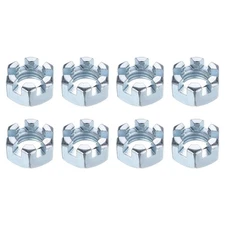 3/4"-10 Hexagon Slotted Nut, Grade 6.8 Carbon Steel Hex Nuts, Silver, 8Pcs