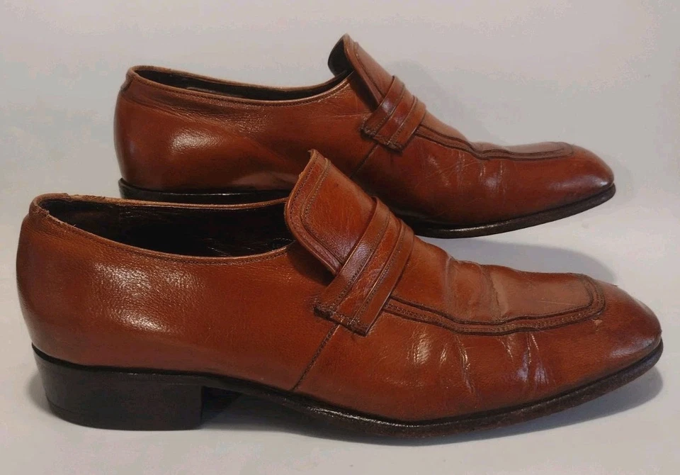 Vintage Florsheim Medallion Monk Strap Shoes 8.5C Brown Patina Leather USA 70s - Image 2 of 4