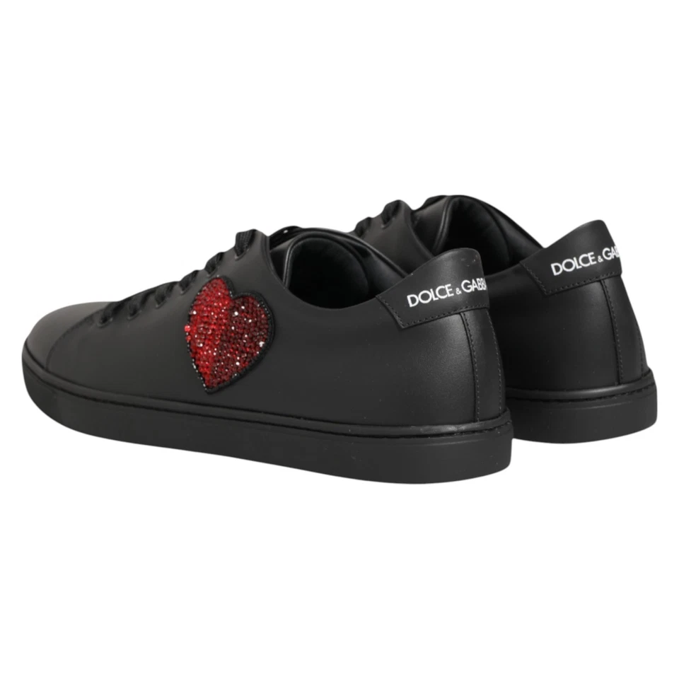 Chaussures DOLCE & GABBANA baskets en cuir noir cœur cristal EU39 / US8.5... - Photo 2/4