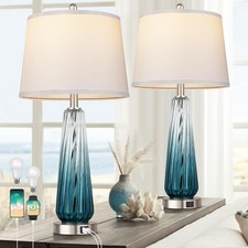 Table Lamps Set of 2 Touch Control USB 3 Way Dimmable 27.5 Teal Modern Glass