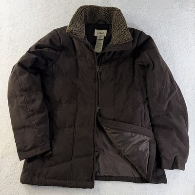 L.L.Bean Down Jacket Womens Small Brown Quilted Barn Coat Sherpa Collar Chore