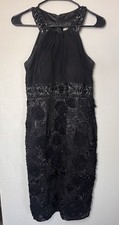 LBD Gothic Glam Xscape by Joanna Chen Black Silk Halter Cocktail Dress Size 8