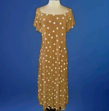 NEW ATTITUDES BY RENEE Plus Size 2X Petite Maxi Dress Brown White Polka Dots