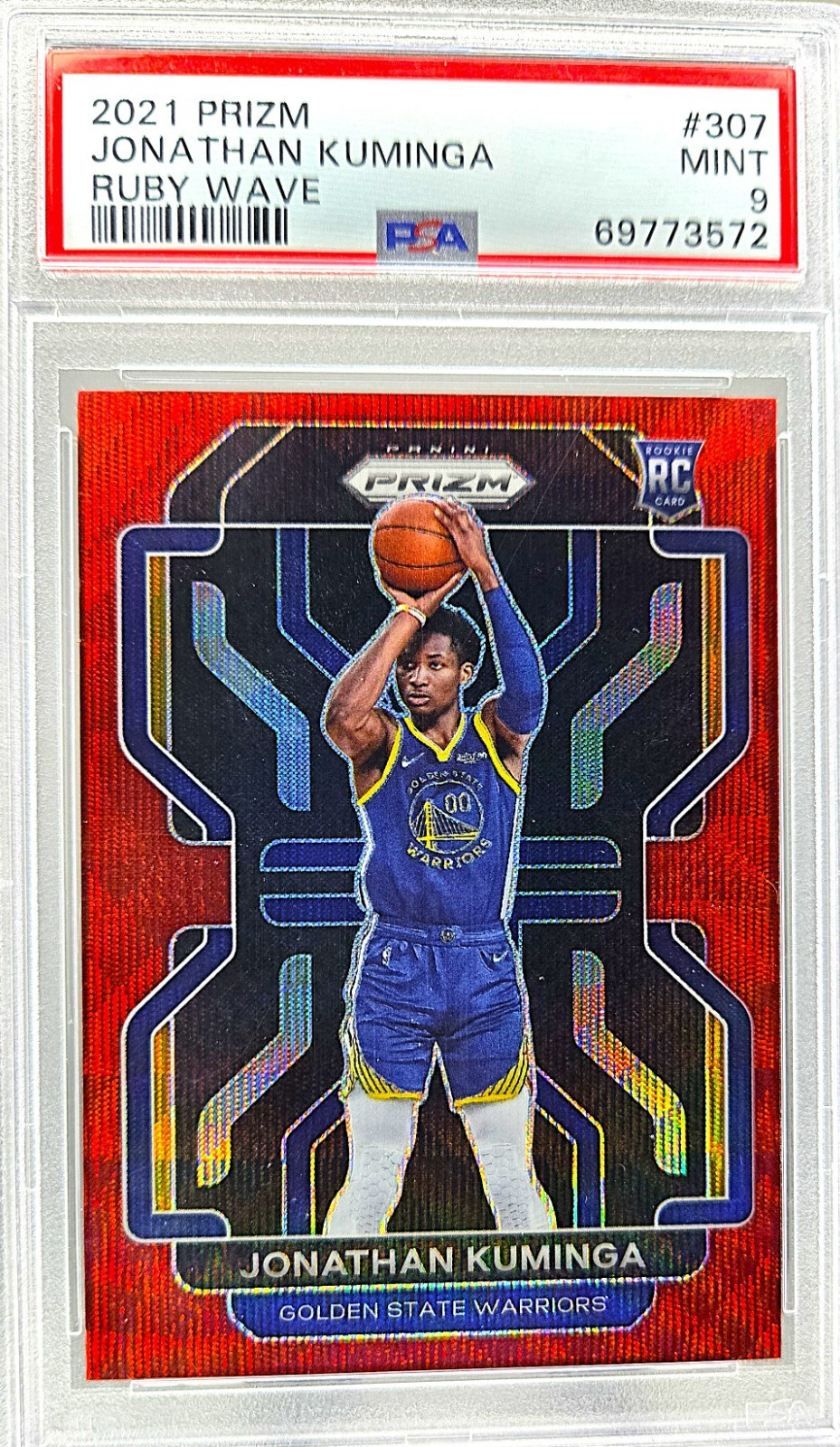 2021-22 Panini Prizm #307 Jonathan Kuminga Ruby Wave RC PSA 9 MINT Rookie