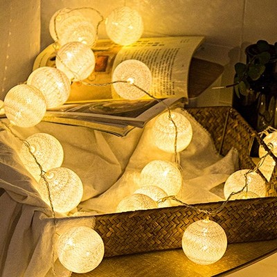 2 Pack Cotton Balls String Lights Battery Operated 10 Led Hanging Lights For Bed