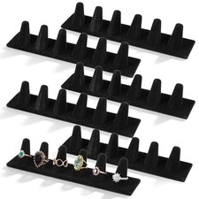 6 Pack Black Velvet 6 Finger Ring Display Stand Organizer, Ring Holder