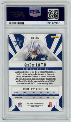 Ceedee Lamb 2020 Panini Phoenix Fire Burst Rookie PSA 10 GEM MT #106 Cowboys RC - Picture 2 of 2