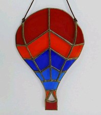 Stained Glass Hot Air Balloon Leaded 9 x 5.5  Vintage Sun Catcher Window Decor