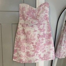 Windsor Strapless Floral Pink/White Mini Bodycon Dress with Ribbon Corset (NWT)