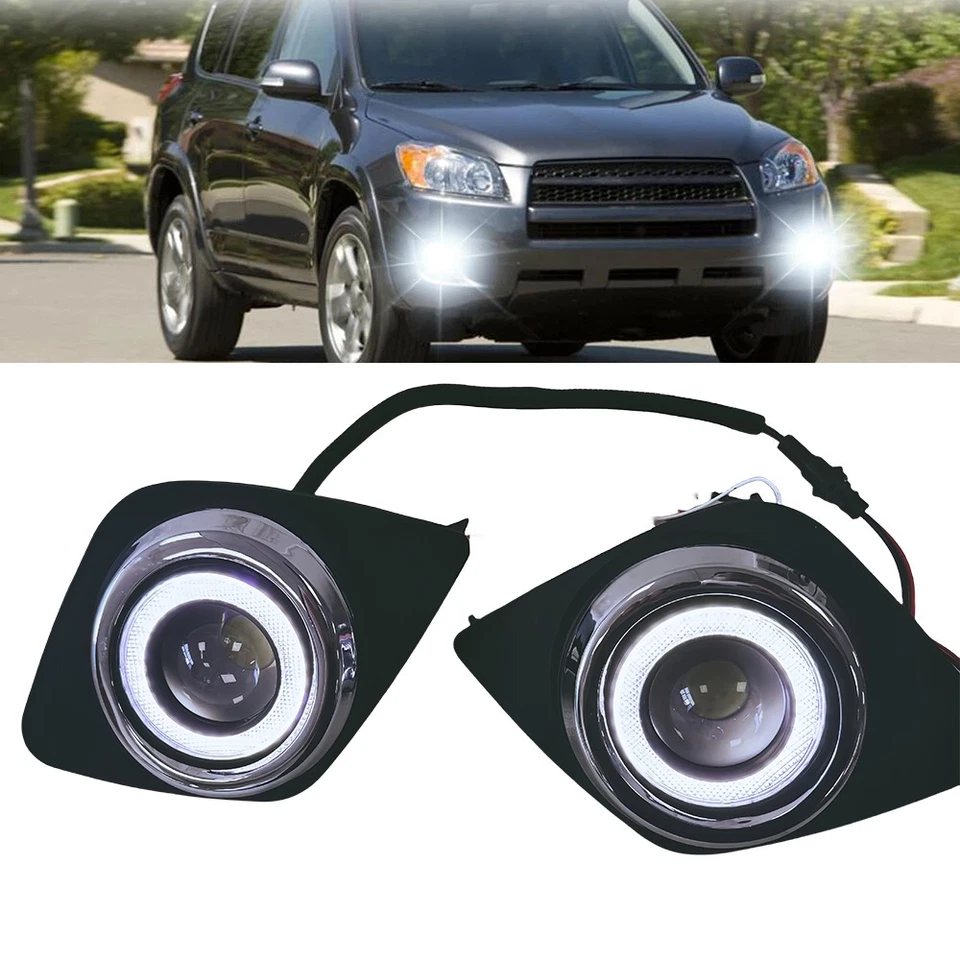 LED Projector Angel Eye Halo Ring Bumper Lamps Fog Lights For 09-12 Toyota RAV4 - Image 3 of 4