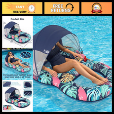 Adult Pool Float with UPF 50 Canopy, Inflatable Lounger, Headrest Cup Holder,