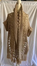 Nannette Lapore Cream Crocheted Shawl with fringe and belt  medium