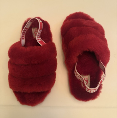 UGG Fluff Yeah Slide kids Red Shearling Fur Slip On Slippers US 11 EU 28.5