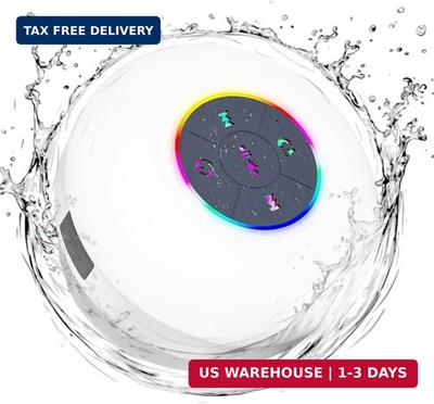 Bluetooth Shower Speaker with LED, Portable Wireless Mini Speaker (White)