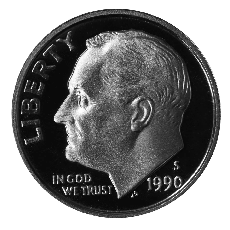 1990 S Roosevelt Dime 10c Gem Deep Cameo Proof CN-Clad Roll 50 US coins - Image 2 of 4