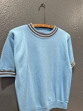 Vintage 60  s Pennys Towncraft Blue Creslan Acrylic Short Sleeve Sweatshirt Sz M