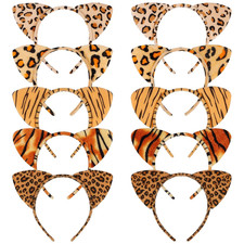 10Pcs Cat Ears Headband for Girls - Animal Ears for Cheetah, Leopard, Zebra, Tig