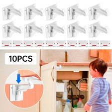 Cabinet Locks Child Safety Latches Baby Proof Lock Drawer Door 10 Pcs White Gift