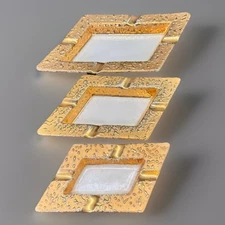 3 Weeping Bright Gold Nesting Ashtrays 22K Gold Parallelogram Shape Vintage MCM