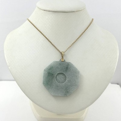14k Yellow Gold Hand-Carved Eight Trigrams Jade Pendant