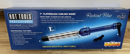 Hot Tools Professional 1″ Flipperless Titanium Curling Wand Iron Radiant Blue - Picture 2 of 3