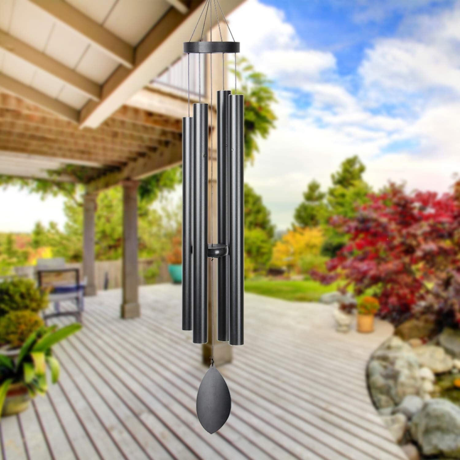 Elegant 44'' Black Wind Chimes - Perfect Decor for Memorials and Gardens