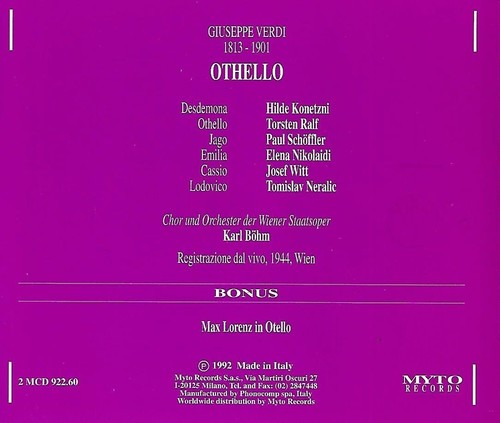 Verdi: Othello - Vienna 1944 (CD, 1992, 2-Discs, Myto Records) - Picture 2 of 2